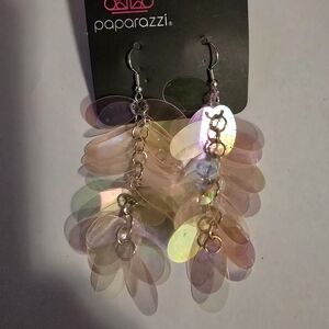 paparazzi Iridescent Pink and Yellow Disc Cluster Dangle Earrings